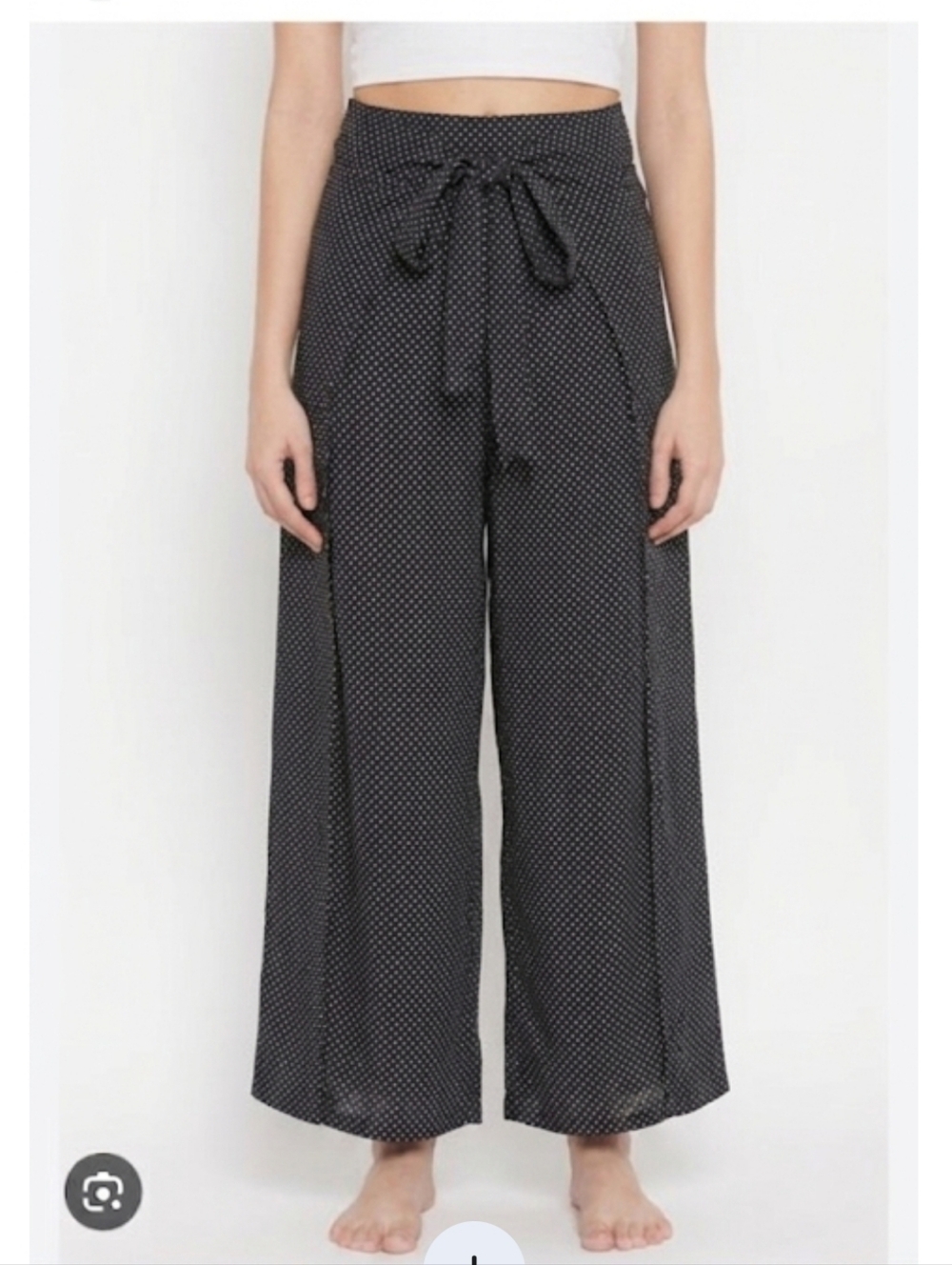 Max Studio Wide-Leg Polka Dot Tie-Waist Pants - Black, Sz L